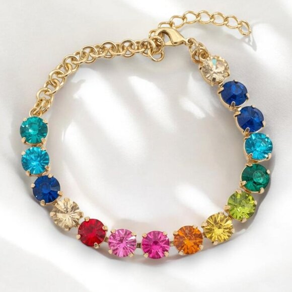 J. Crew Jewelry - J.Crew Rainbow Crystal Tennis Bracelet Gold | NWOT